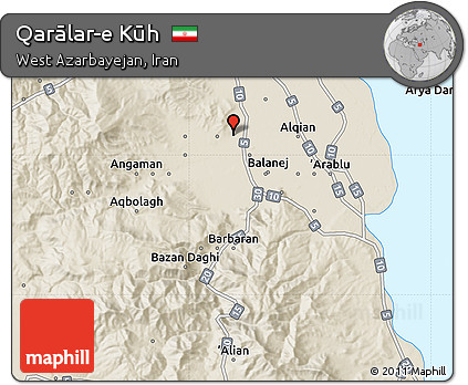 Shaded Relief Map of Qarālar-e Kūh