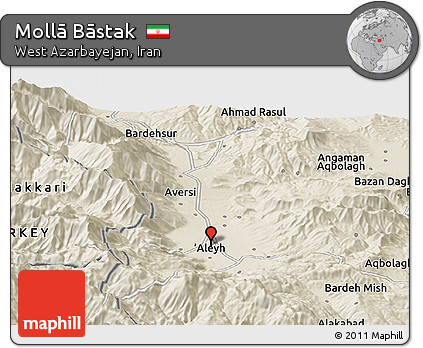 Shaded Relief Panoramic Map of Mollā Bāstak