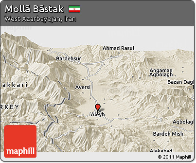 Shaded Relief Panoramic Map of Mollā Bāstak
