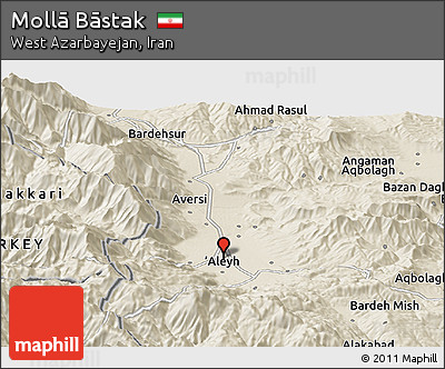 Shaded Relief Panoramic Map of Mollā Bāstak