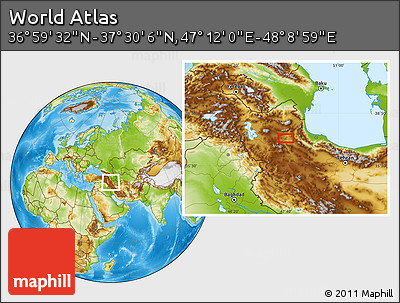 Physical Location Map of the Area around 37° 14' 49" N, 47° 40' 29" E