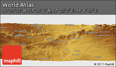 Physical Panoramic Map of the Area around 37° 14' 49" N, 47° 40' 29" E