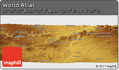Physical Panoramic Map of the Area around 37° 14' 49" N, 47° 40' 29" E