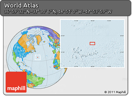 Political Location Map of the Area around 37° 14' 49" N, 48° 22' 30" W