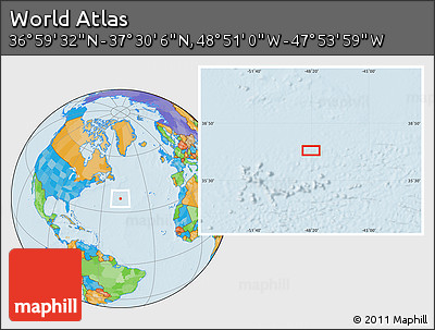 Political Location Map of the Area around 37° 14' 49" N, 48° 22' 30" W