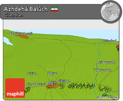 Physical 3D Map of Azhdehā Balūch