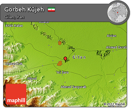 Physical 3D Map of Gorbeh Kūjeh