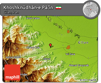 Physical 3D Map of Khoshknūdhān-e Pā'īn