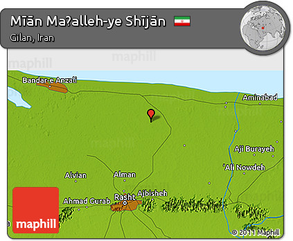 Physical 3D Map of Mīān Maḩalleh-ye Shījān