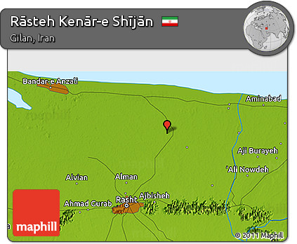 Physical 3D Map of Rāsteh Kenār-e Shījān