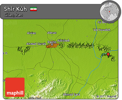 Physical 3D Map of Shīr Kūh