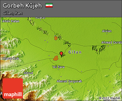 Physical 3D Map of Gorbeh Kūjeh