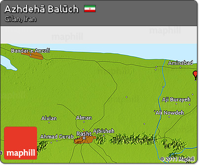 Physical 3D Map of Azhdehā Balūch