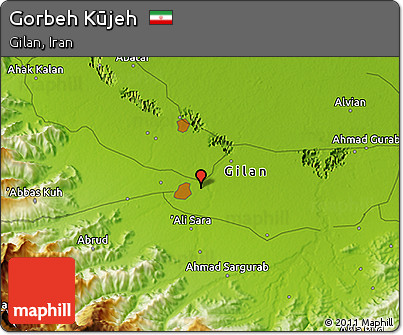 Physical 3D Map of Gorbeh Kūjeh