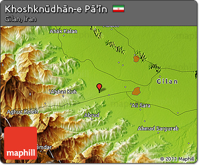 Physical 3D Map of Khoshknūdhān-e Pā'īn