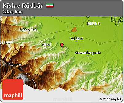 Physical 3D Map of Kīsh-e Rūdbār