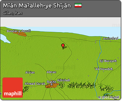 Physical 3D Map of Mīān Maḩalleh-ye Shījān