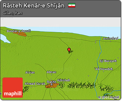 Physical 3D Map of Rāsteh Kenār-e Shījān