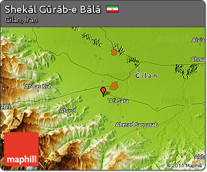 Physical 3D Map of Shekāl Gūrāb-e Bālā