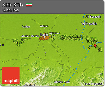 Physical 3D Map of Shīr Kūh