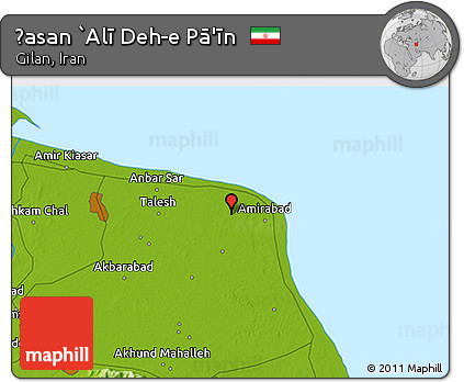 Physical 3D Map of Ḩasan `Alī Deh-e Pā'īn