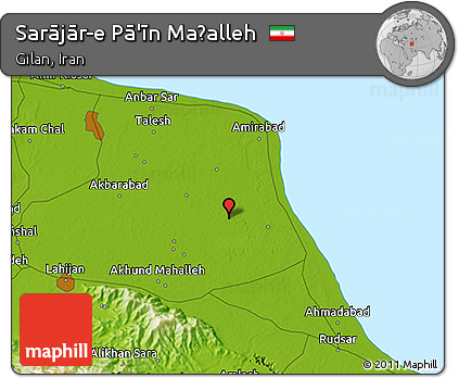 Physical 3D Map of Sarājār-e Pā'īn Maḩalleh