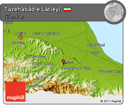 Physical 3D Map of Tāzehābād-e Lātleyl