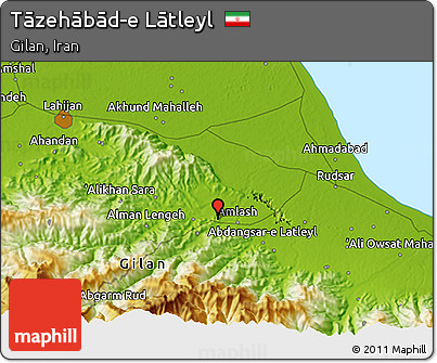 Physical 3D Map of Tāzehābād-e Lātleyl