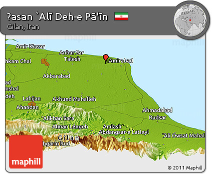 Physical Panoramic Map of Ḩasan `Alī Deh-e Pā'īn