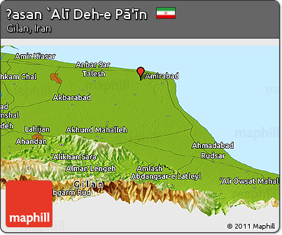 Physical Panoramic Map of Ḩasan `Alī Deh-e Pā'īn