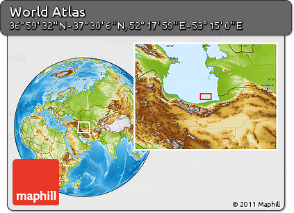 Physical Location Map of the Area around 37° 14' 49" N, 52° 46' 29" E