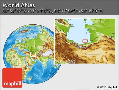 Physical Location Map of the Area around 37° 14' 49" N, 52° 46' 29" E
