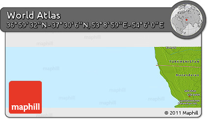 Physical Panoramic Map of the Area around 37° 14' 49" N, 53° 37' 30" E