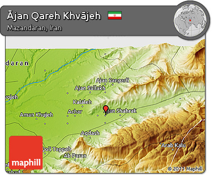 Physical 3D Map of Ājan Qareh Khvājeh