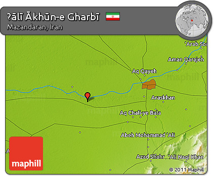 Physical 3D Map of Ḩālī Ākhūn-e Gharbī