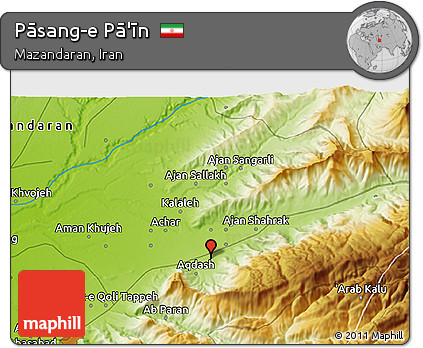 Physical 3D Map of Pāsang-e Pā'īn