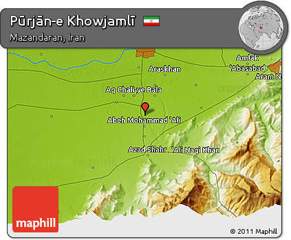 Physical 3D Map of Pūrjān-e Khowjamlī