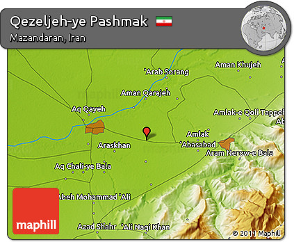 Physical 3D Map of Qezeljeh-ye Pashmak