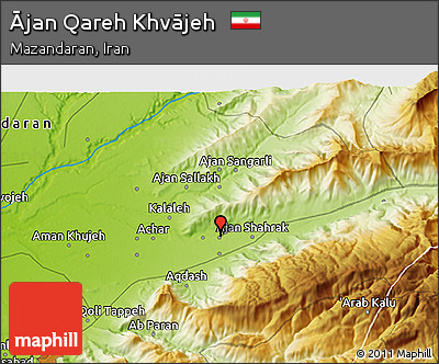Physical 3D Map of Ājan Qareh Khvājeh