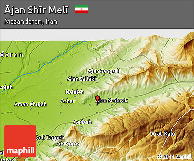 Physical 3D Map of Ājan Shīr Melī