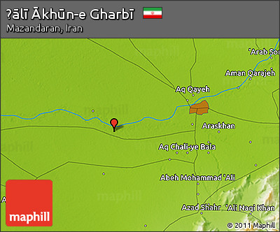 Physical 3D Map of Ḩālī Ākhūn-e Gharbī