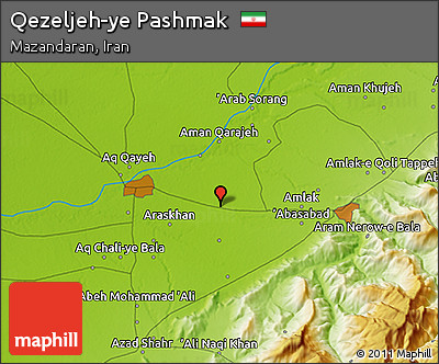 Physical 3D Map of Qezeljeh-ye Pashmak