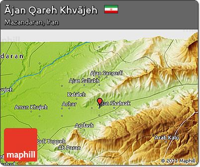 Physical 3D Map of Ājan Qareh Khvājeh