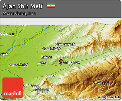Physical 3D Map of Ājan Shīr Melī