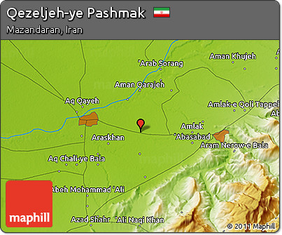 Physical 3D Map of Qezeljeh-ye Pashmak