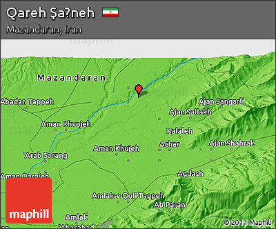 Political 3D Map of Qareh Şaḩneh