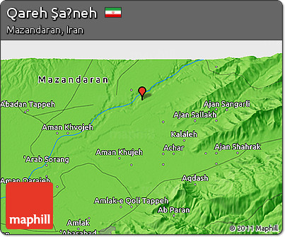 Political 3D Map of Qareh Şaḩneh