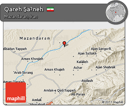 Shaded Relief 3D Map of Qareh Şaḩneh