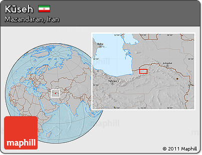 Gray Location Map of Kūseh, hill shading
