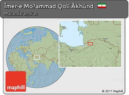 Savanna Style Location Map of Īmer-e Moḩammad Qolī Ākhūnd, hill shading